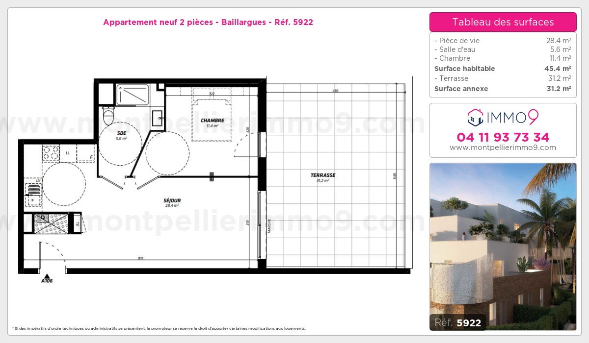 Plan et surfaces, Programme neuf Baillargues Référence n° 5922