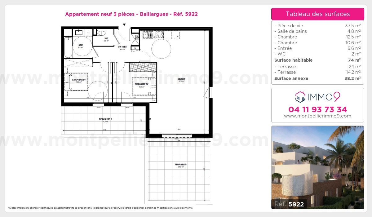 Plan et surfaces, Programme neuf Baillargues Référence n° 5922