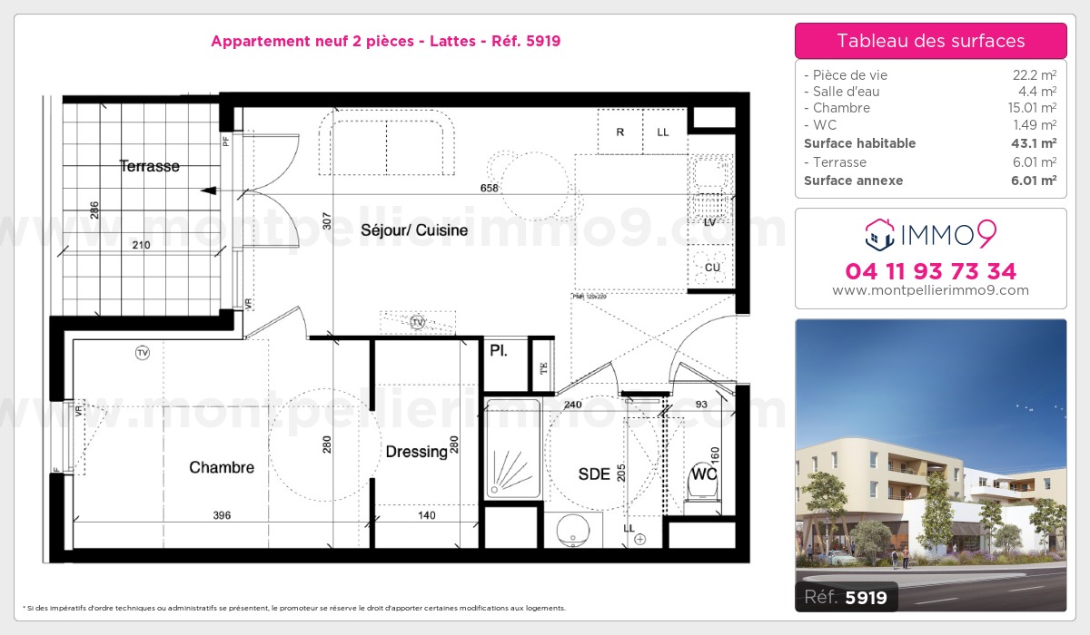 Plan et surfaces, Programme neuf Lattes Référence n° 5919