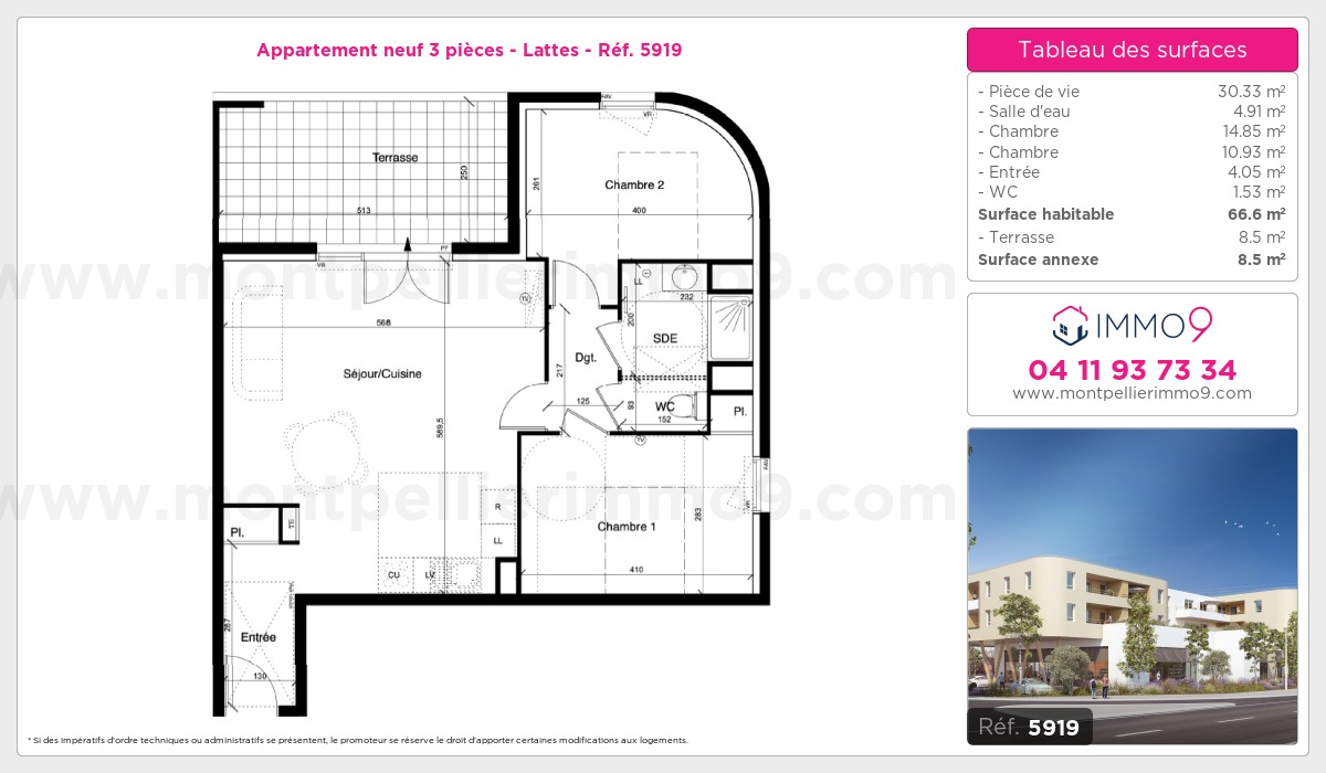 Plan et surfaces, Programme neuf Lattes Référence n° 5919