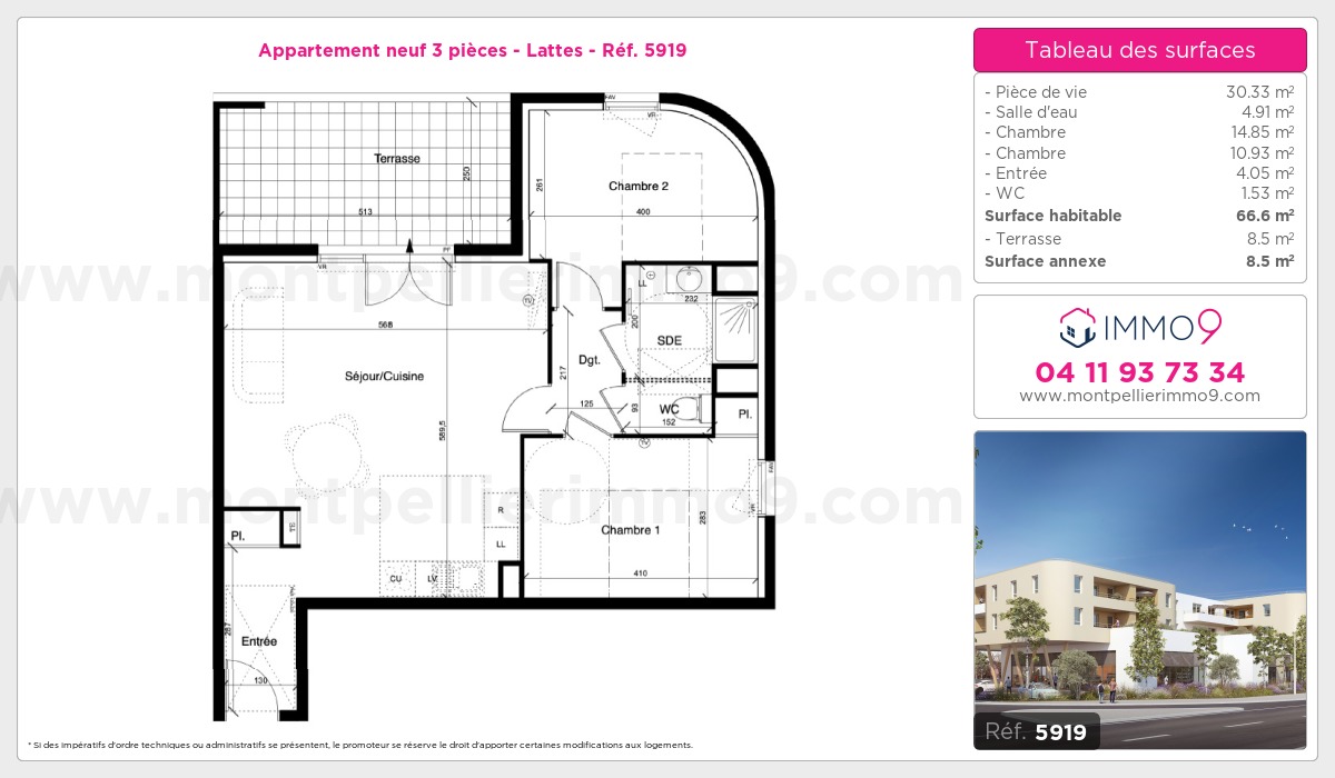 Plan et surfaces, Programme neuf Lattes Référence n° 5919