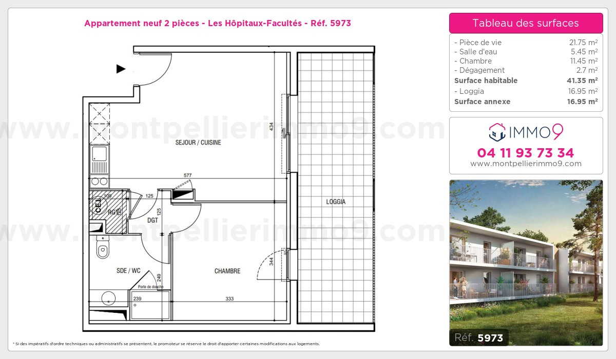 Plan et surfaces, Programme neuf Montpellier : Hôpitaux-Facultés Référence n° 5973