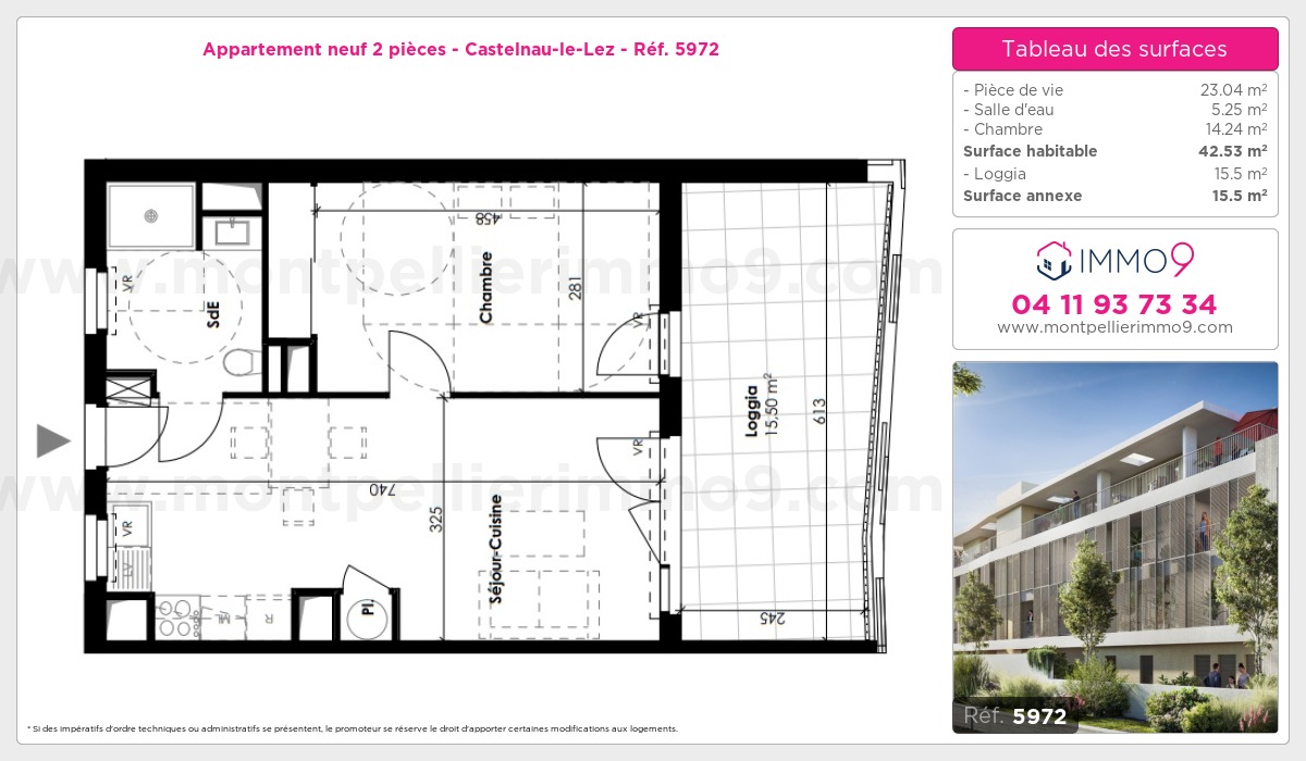 Plan et surfaces, Programme neuf Castelnau-le-Lez Référence n° 5972