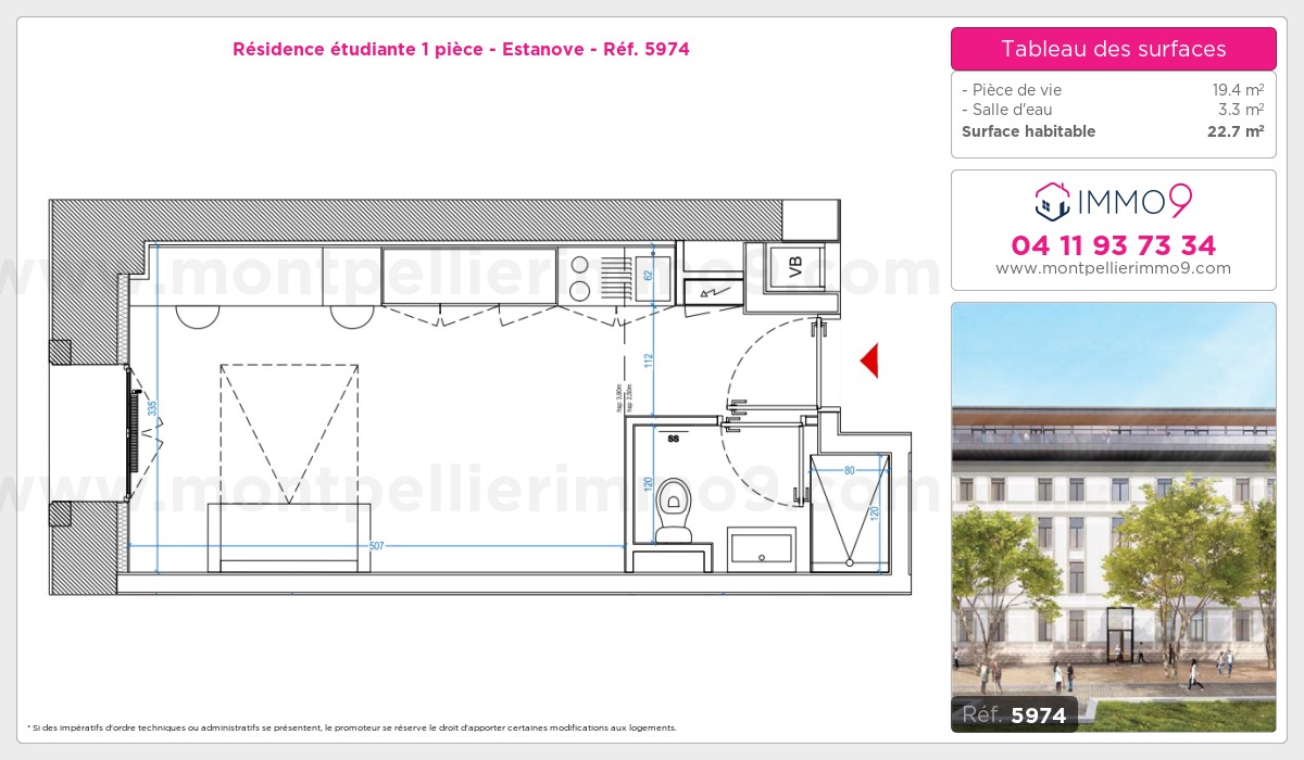 Plan et surfaces, Programme neuf Montpellier : Estanove Référence n° 5974