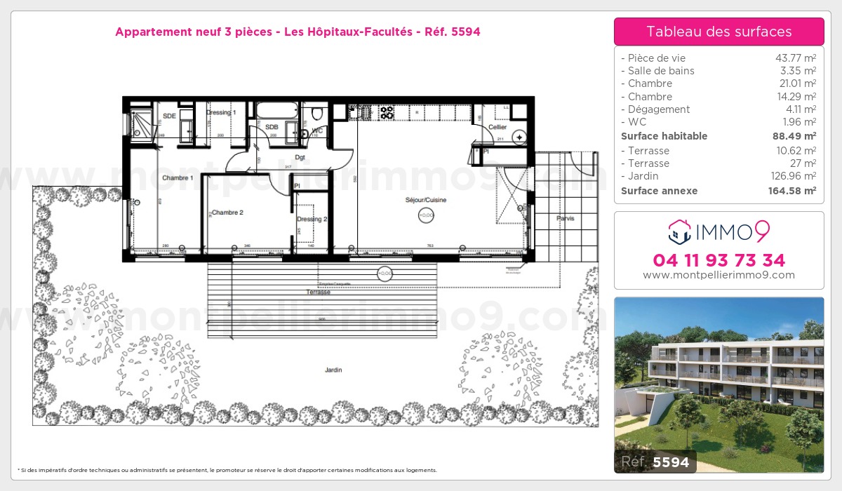 Plan et surfaces, Programme neuf Montpellier : Hôpitaux-Facultés Référence n° 5594