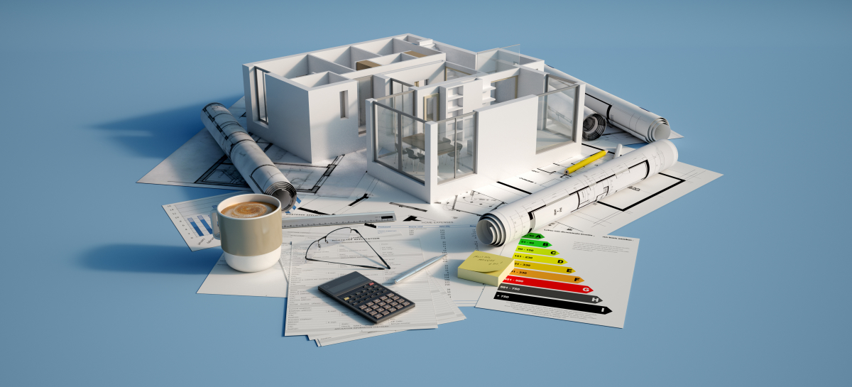 L'immobilier écologique se veut plus respectueux de l’environnement grâce à une réduction de ses consommations et de son empreinte carbone Immobilier écologique - Maquette de résidence neuve avec étiquette énergétique