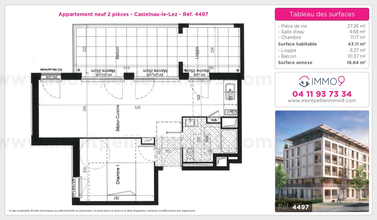 Plan et surfaces, Programme neuf Castelnau-le-Lez Référence n° 4497