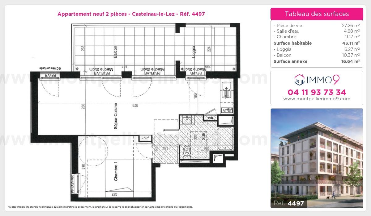 Plan et surfaces, Programme neuf Castelnau-le-Lez Référence n° 4497