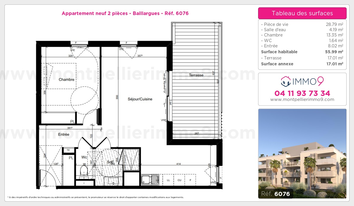 Plan et surfaces, Programme neuf Baillargues Référence n° 6076