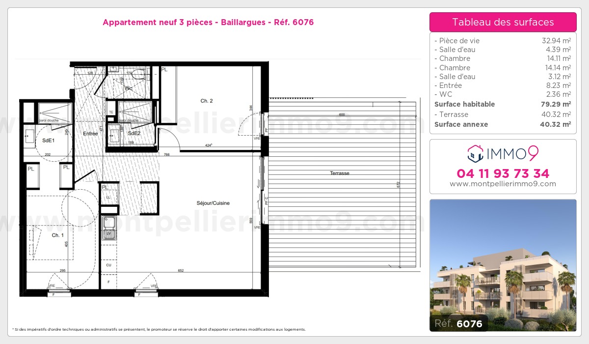 Plan et surfaces, Programme neuf Baillargues Référence n° 6076