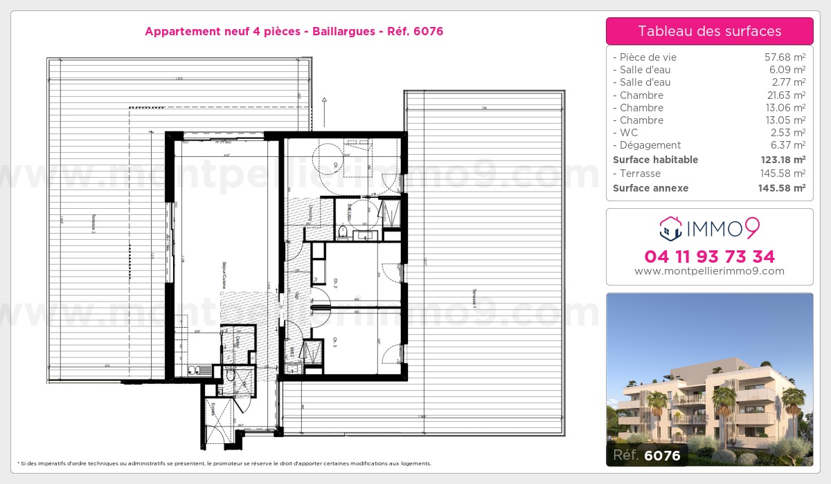 Plan et surfaces, Programme neuf Baillargues Référence n° 6076