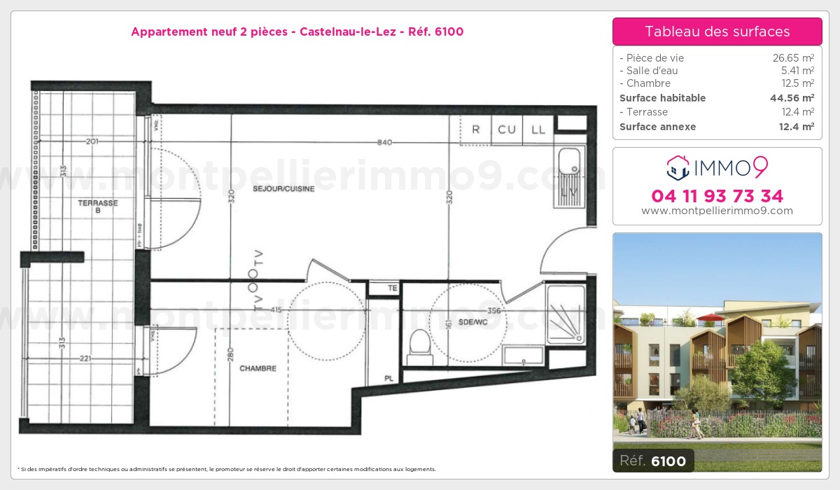 Plan et surfaces, Programme neuf Castelnau-le-Lez Référence n° 6100