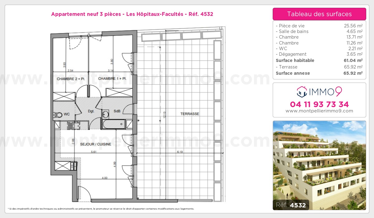 Plan et surfaces, Programme neuf Montpellier : Hôpitaux-Facultés Référence n° 4532