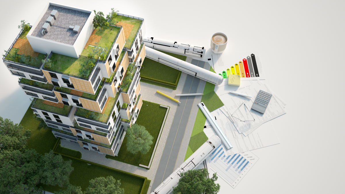 Les T2 dans les programmes neufs sont conçus pour réduire l’impact sur l’environnement achat T2 neuf à Montpellier – une maquette de résidence neuve écologique