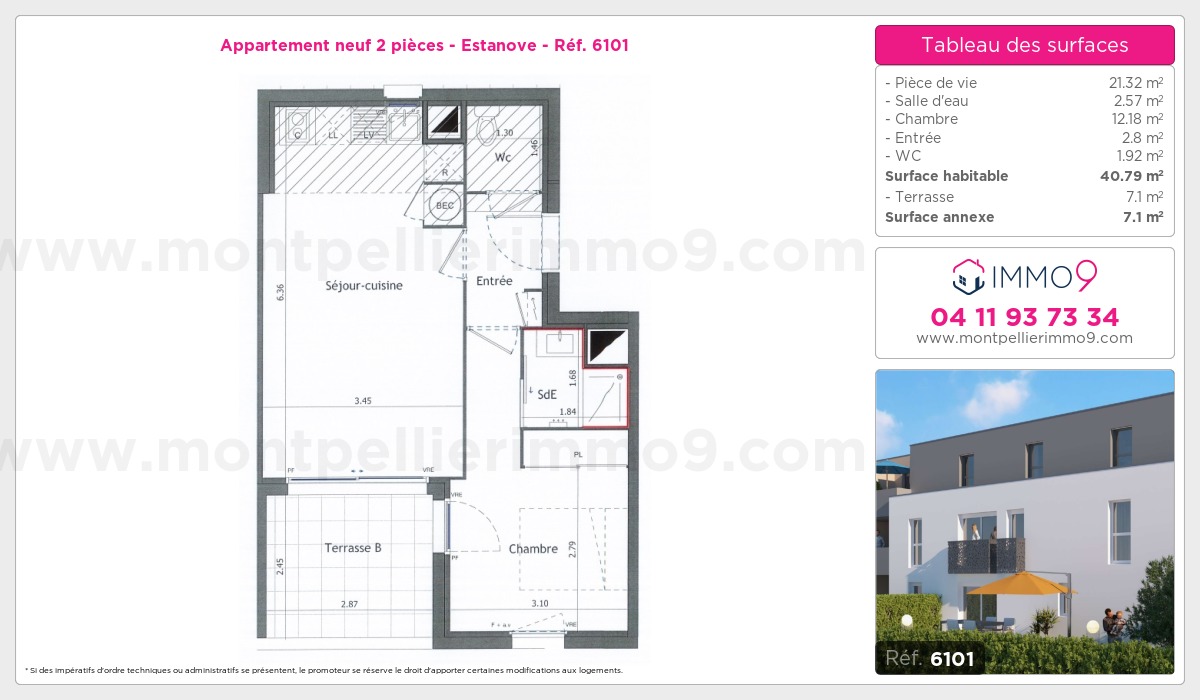 Plan et surfaces, Programme neuf Montpellier : Estanove Référence n° 6101