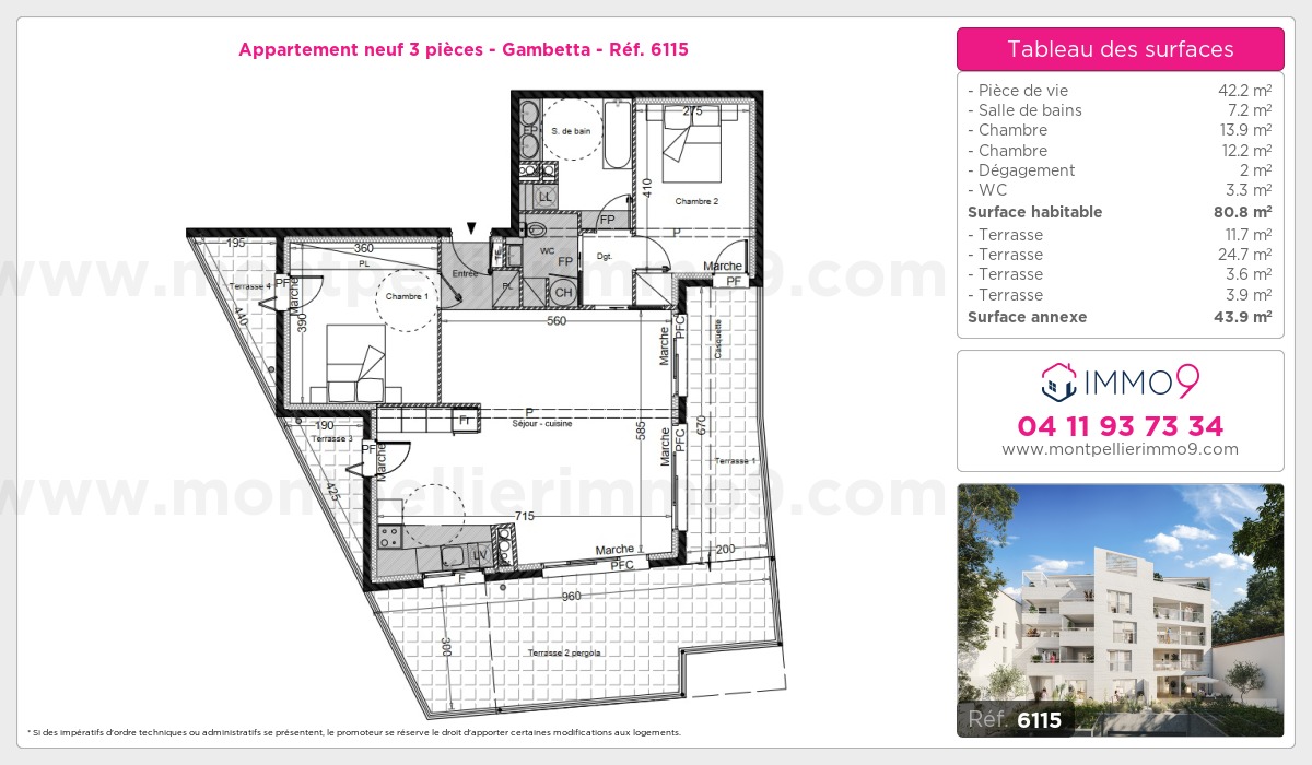 Plan et surfaces, Programme neuf Montpellier : Gambetta Référence n° 6115