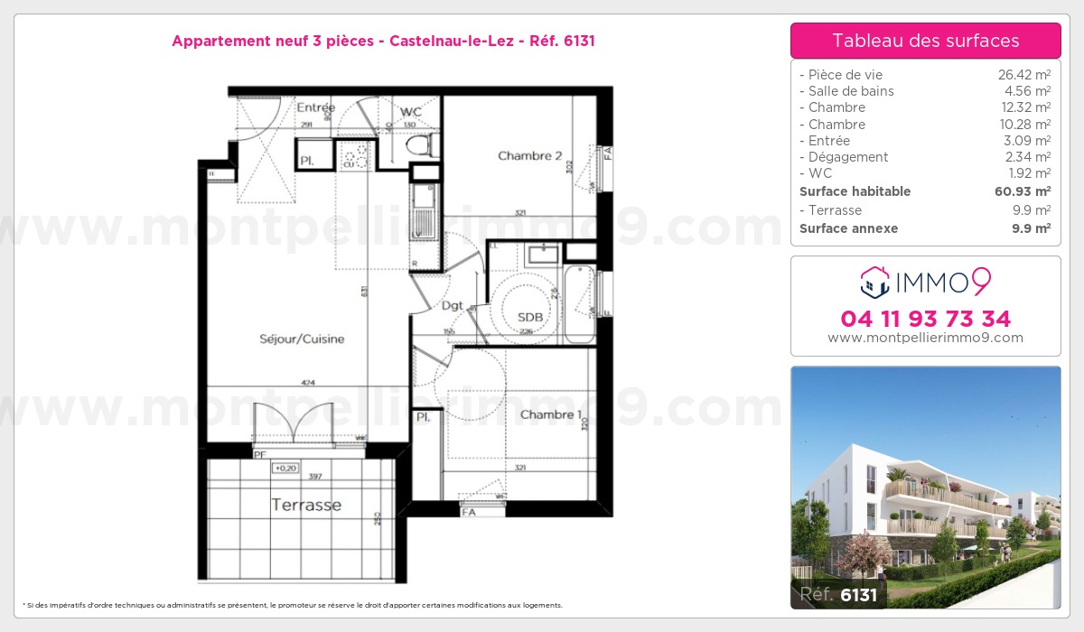 Plan et surfaces, Programme neuf Castelnau-le-Lez Référence n° 6131