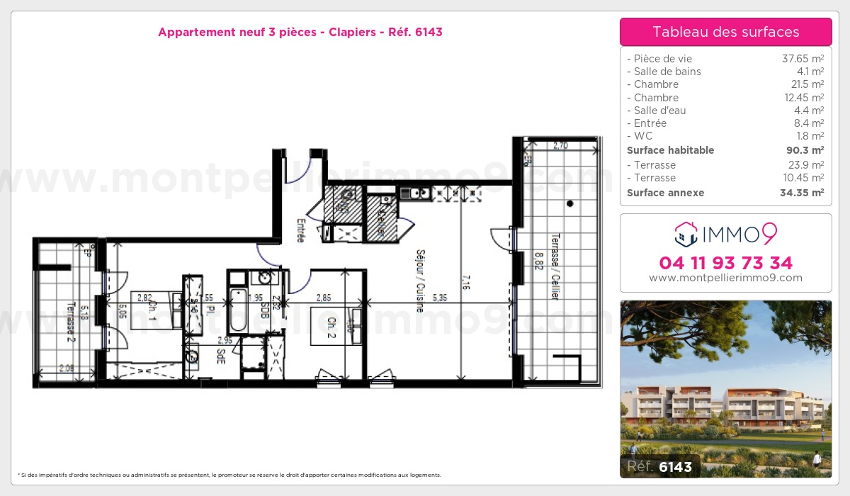 Plan et surfaces, Programme neuf Clapiers Référence n° 6143