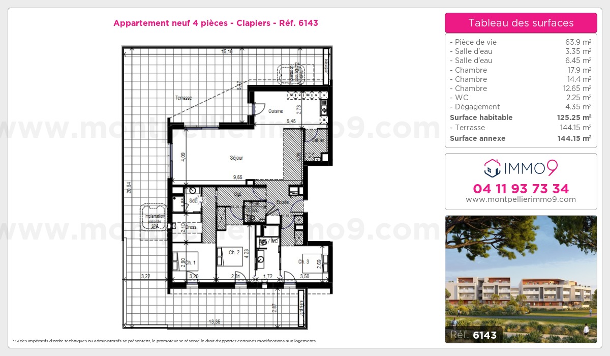 Plan et surfaces, Programme neuf Clapiers Référence n° 6143