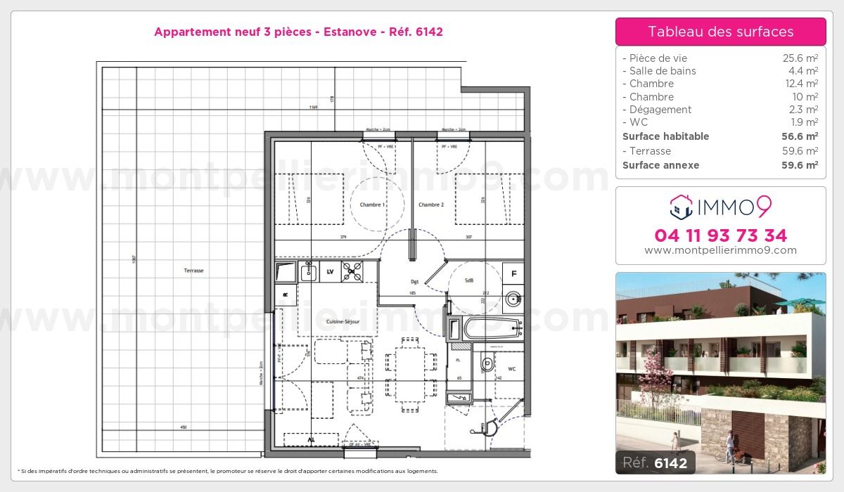 Plan et surfaces, Programme neuf Montpellier : Estanove Référence n° 6142