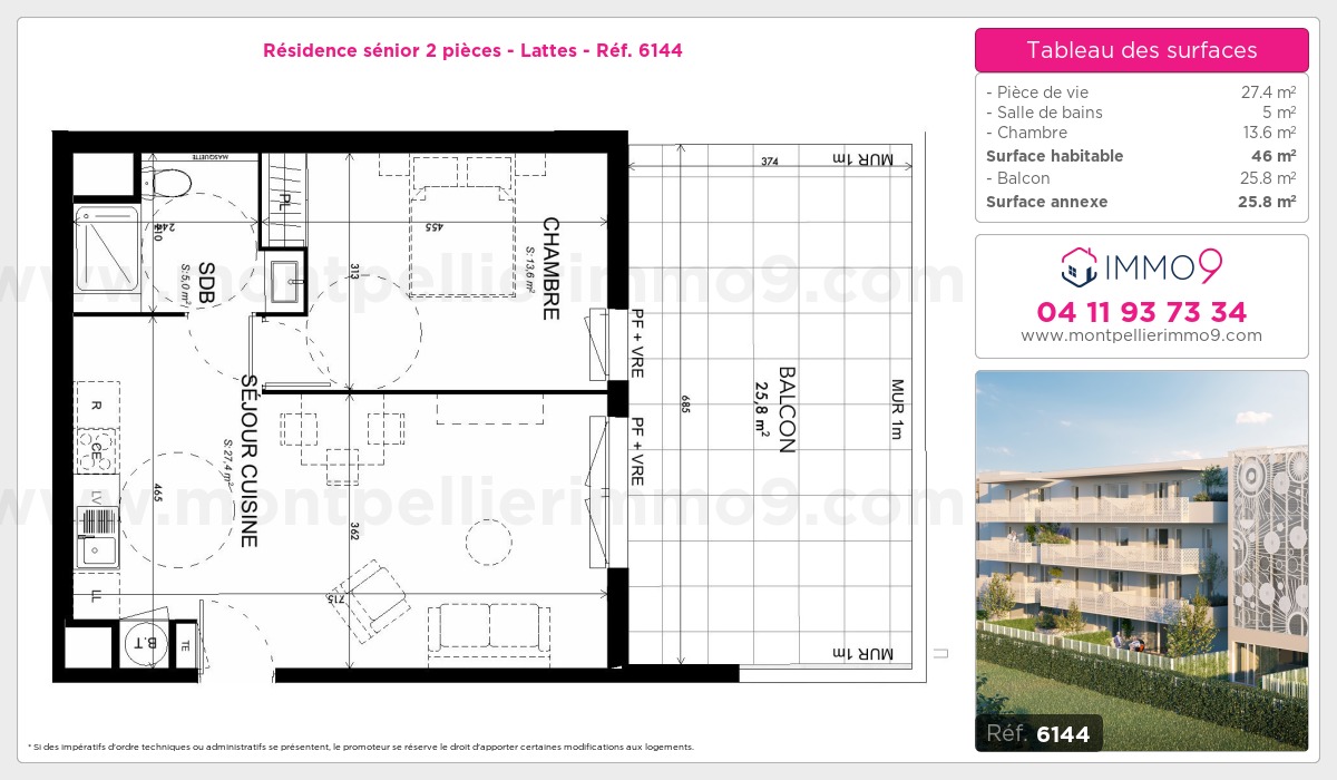 Plan et surfaces, Programme neuf Lattes Référence n° 6144