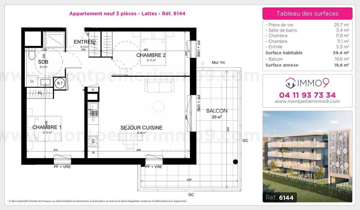 Plan et surfaces, Programme neuf Lattes Référence n° 6144