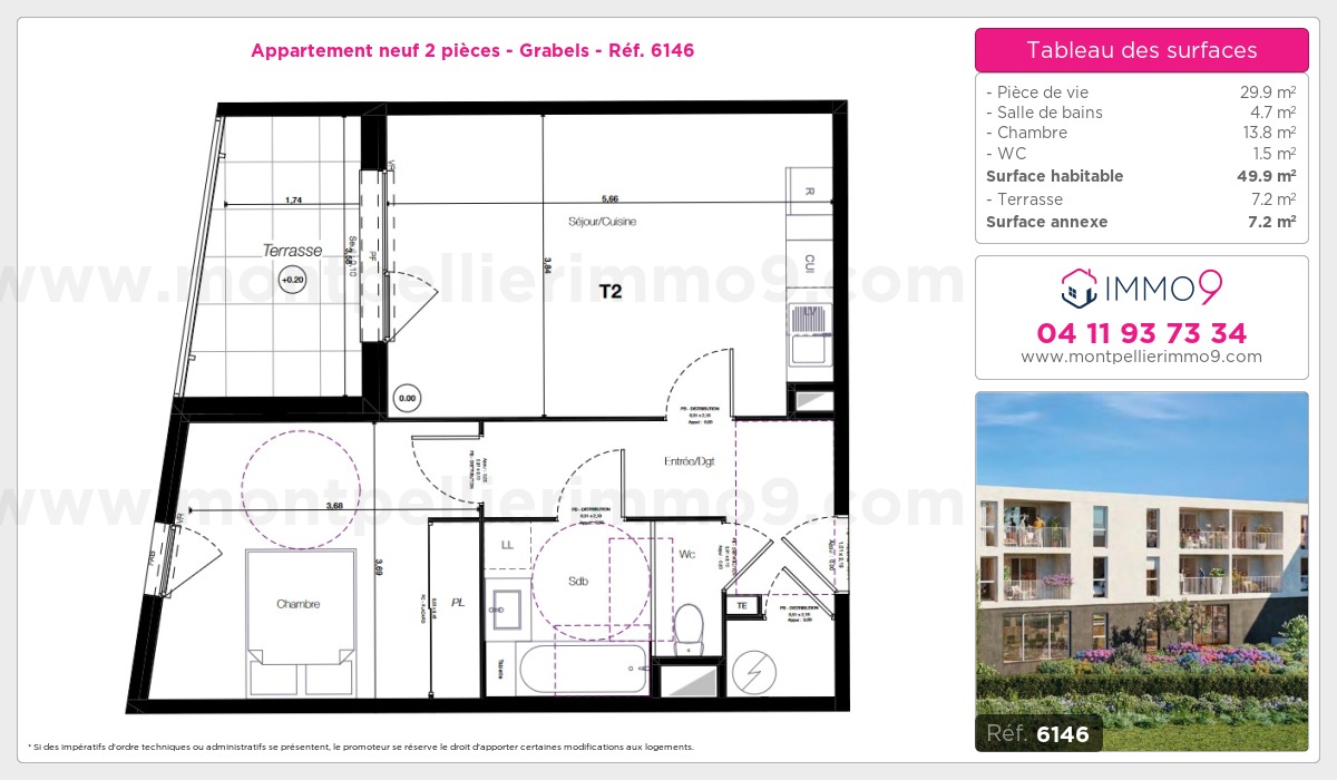 Plan et surfaces, Programme neuf Grabels Référence n° 6146