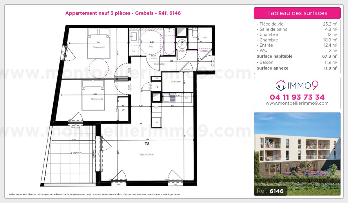 Plan et surfaces, Programme neuf Grabels Référence n° 6146