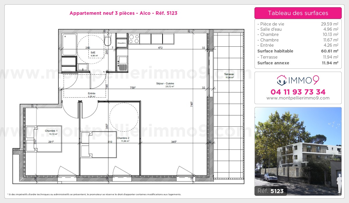 Plan et surfaces, Programme neuf Montpellier : Alco Référence n° 5123