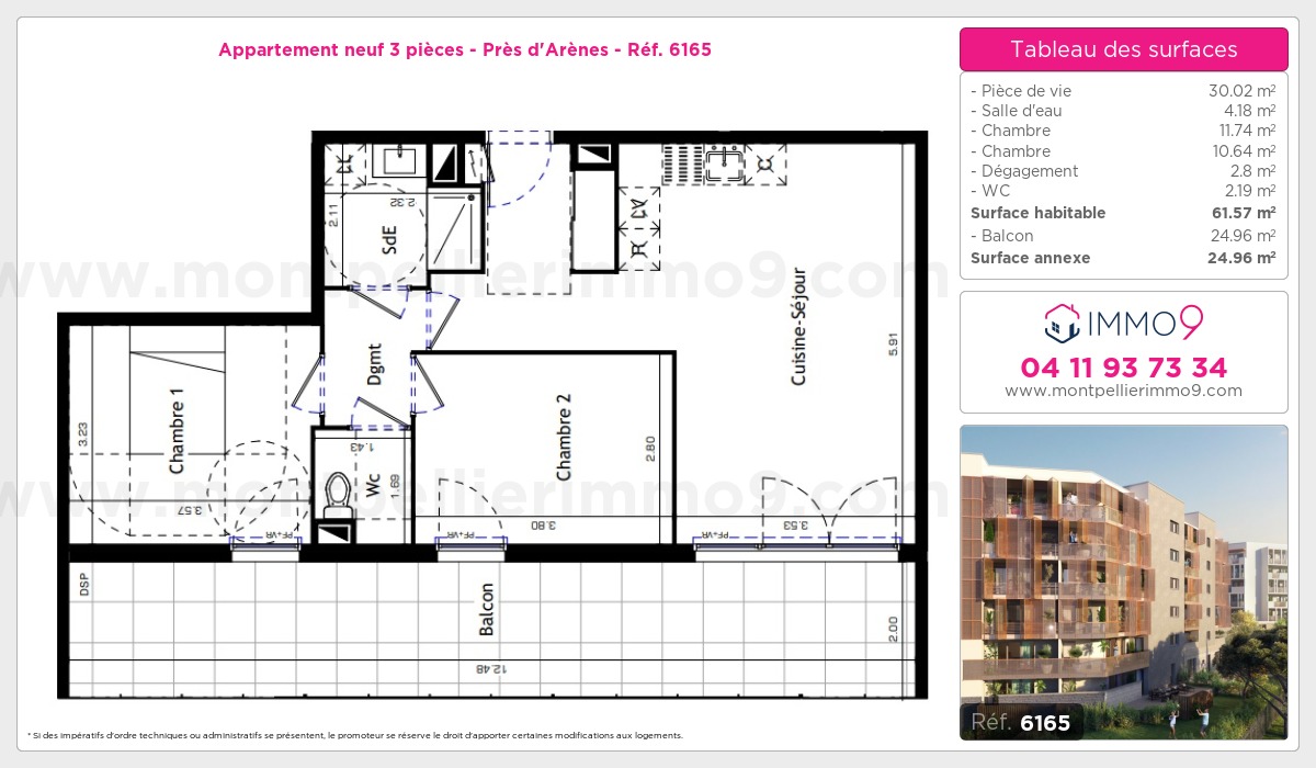 Plan et surfaces, Programme neuf Montpellier : Près d'Arènes Référence n° 6165