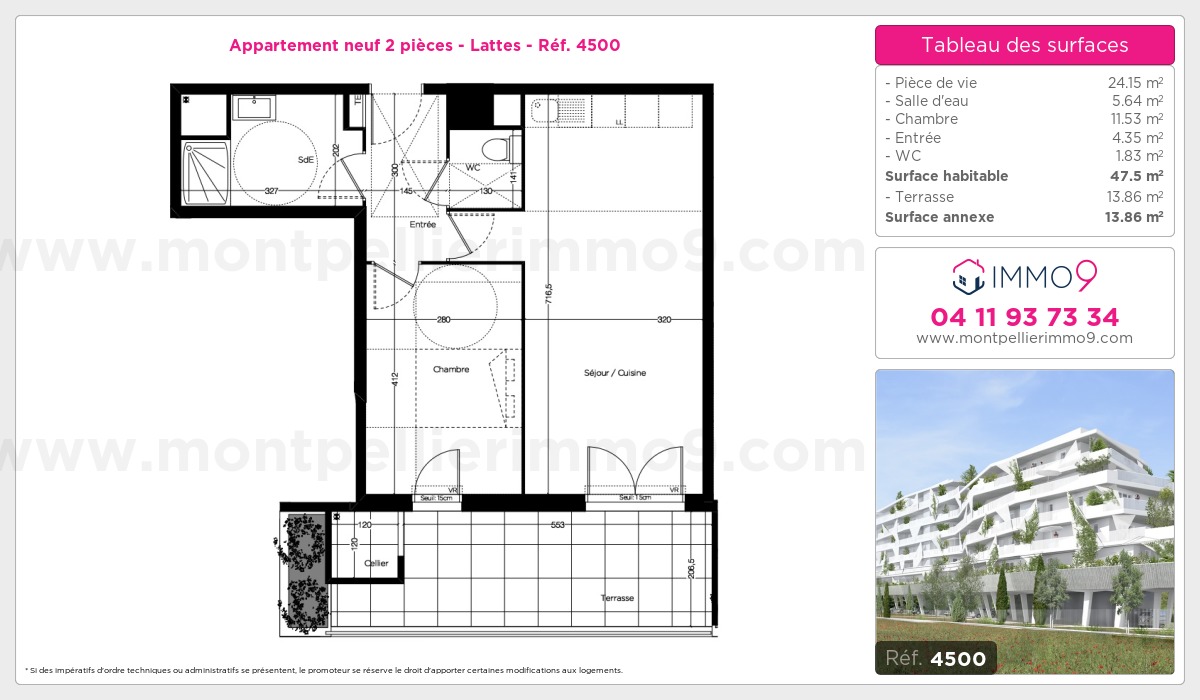 Plan et surfaces, Programme neuf Lattes Référence n° 4500