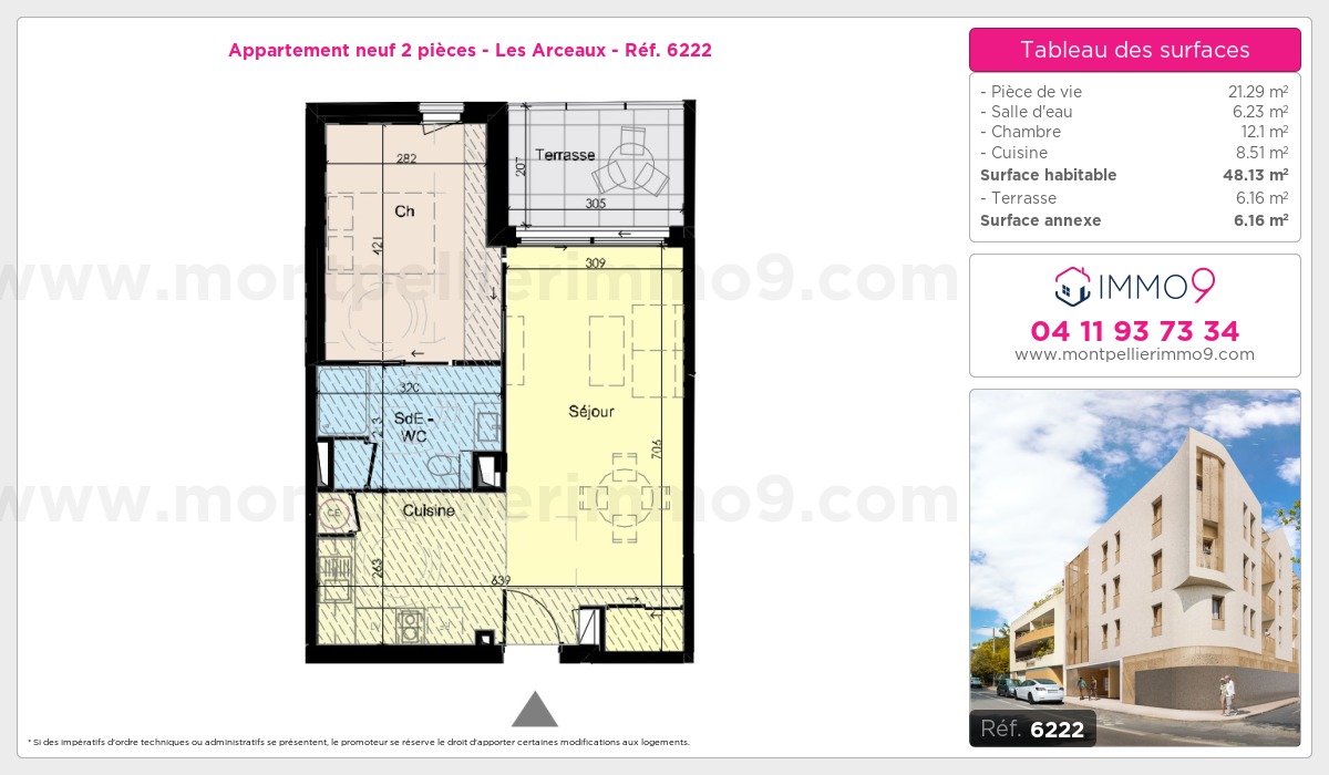 Plan et surfaces, Programme neuf Montpellier : Arceaux Référence n° 6222