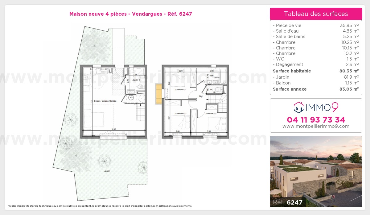 Plan et surfaces, Programme neuf Vendargues Référence n° 6247