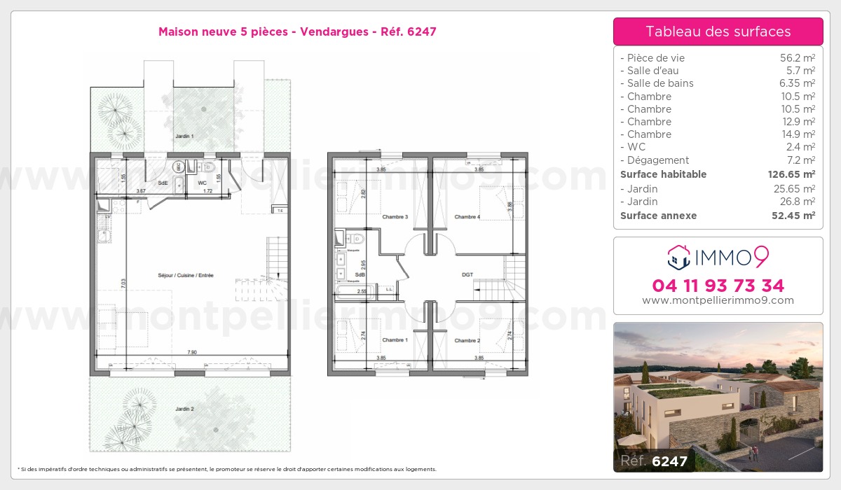 Plan et surfaces, Programme neuf Vendargues Référence n° 6247