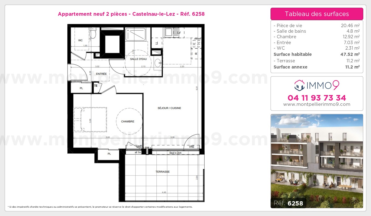 Plan et surfaces, Programme neuf Castelnau-le-Lez Référence n° 6258