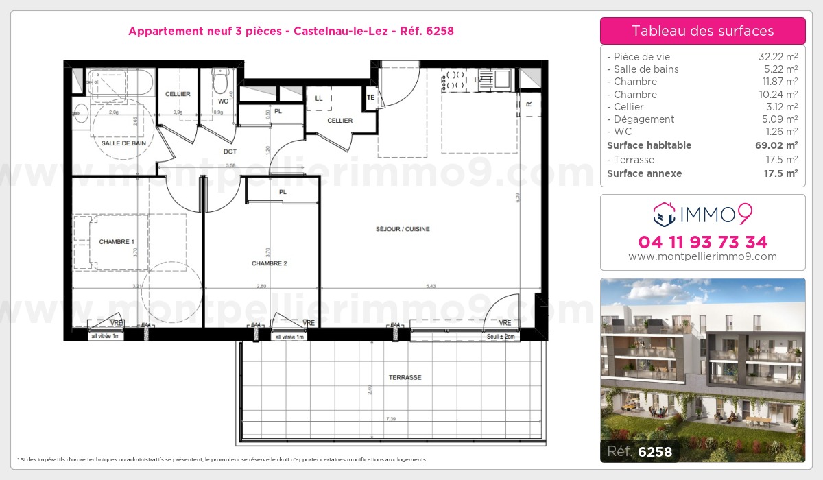 Plan et surfaces, Programme neuf Castelnau-le-Lez Référence n° 6258