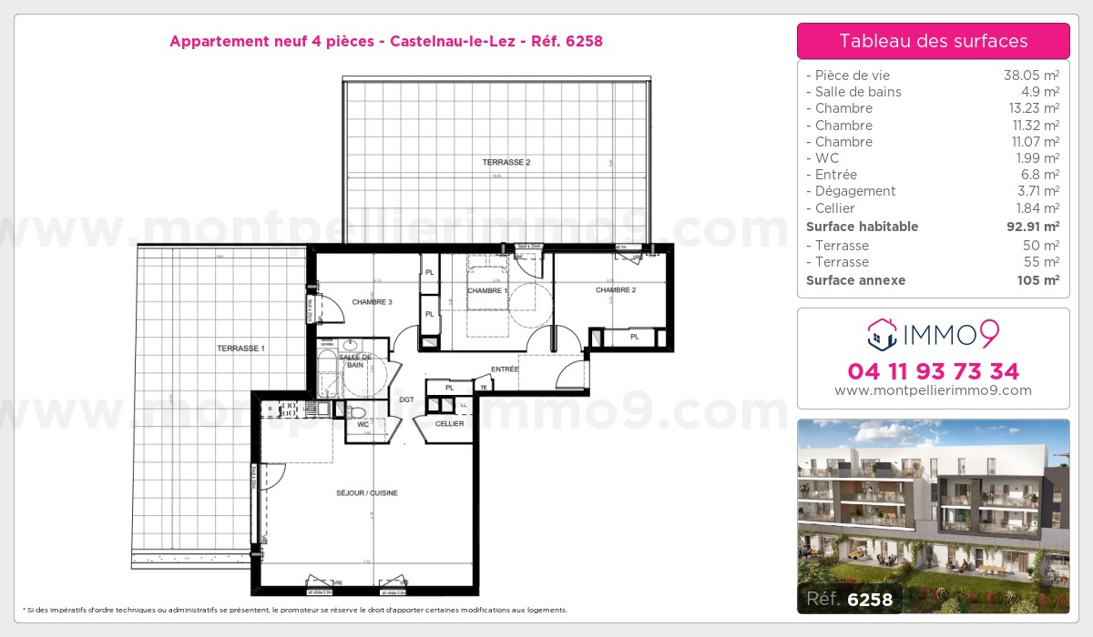 Plan et surfaces, Programme neuf Castelnau-le-Lez Référence n° 6258