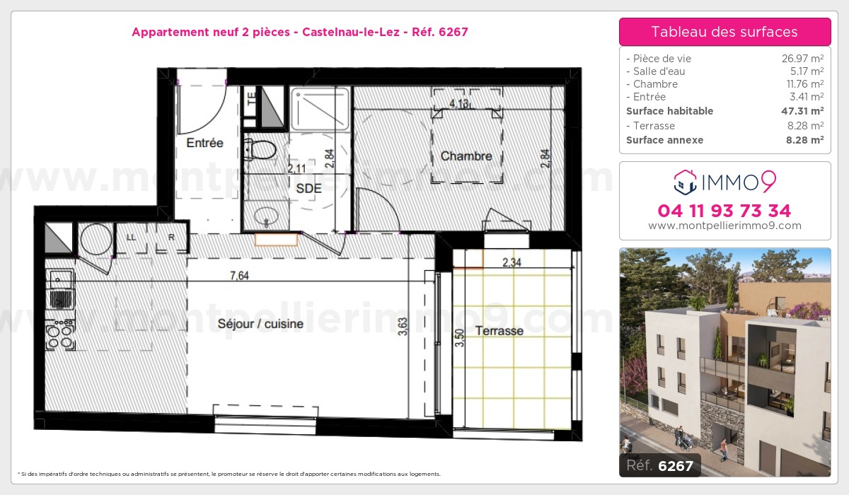 Plan et surfaces, Programme neuf Castelnau-le-Lez Référence n° 6267