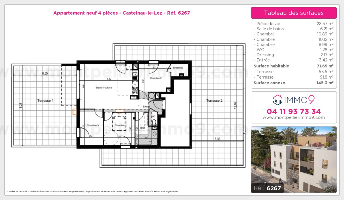 Plan et surfaces, Programme neuf Castelnau-le-Lez Référence n° 6267