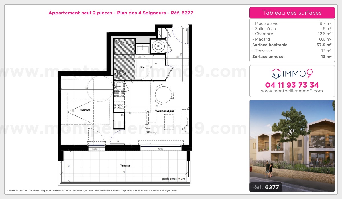 Plan et surfaces, Programme neuf Montpellier : Plan des 4 Seigneurs Référence n° 6277