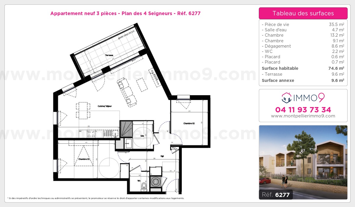 Plan et surfaces, Programme neuf Montpellier : Plan des 4 Seigneurs Référence n° 6277