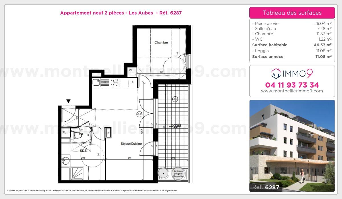 Plan et surfaces, Programme neuf Montpellier : Aubes  Référence n° 6287