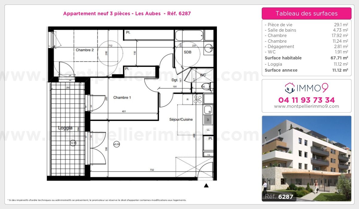 Plan et surfaces, Programme neuf Montpellier : Aubes  Référence n° 6287