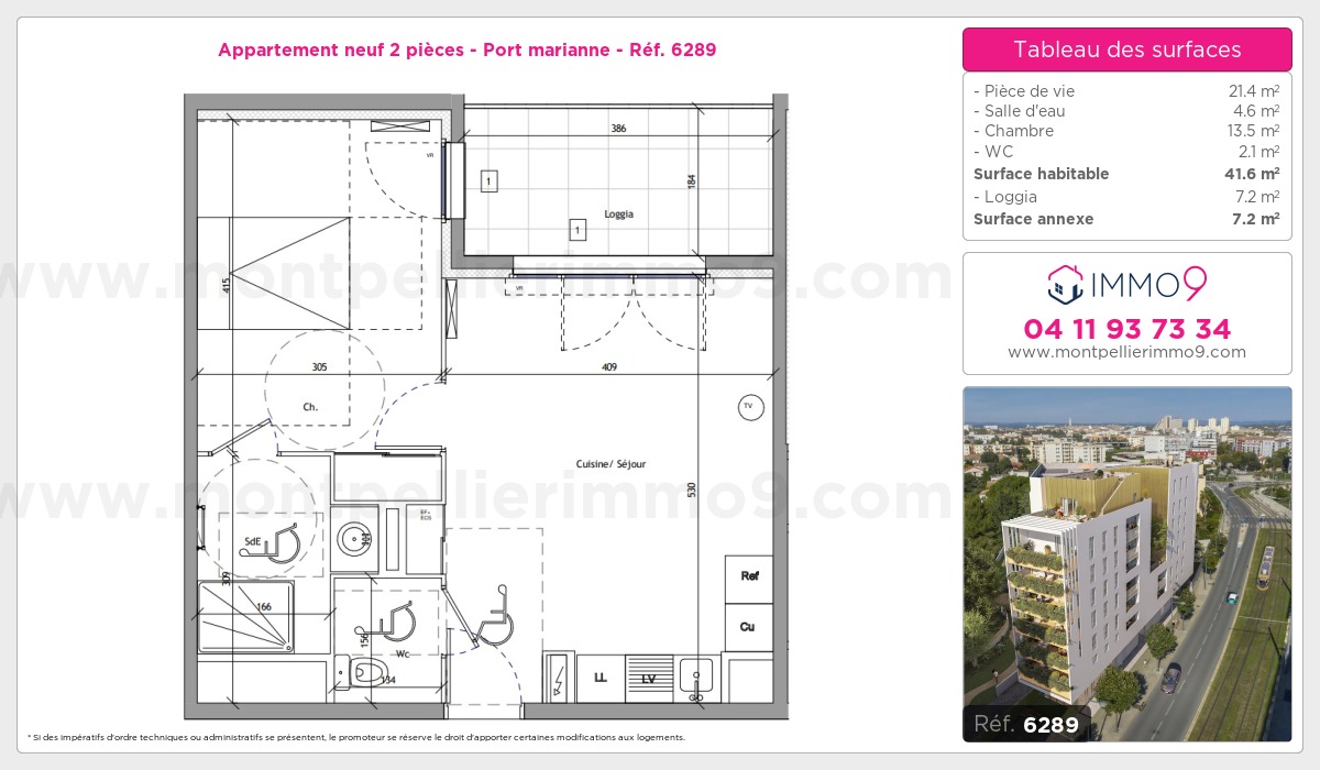 Plan et surfaces, Programme neuf Montpellier : Port marianne Référence n° 6289