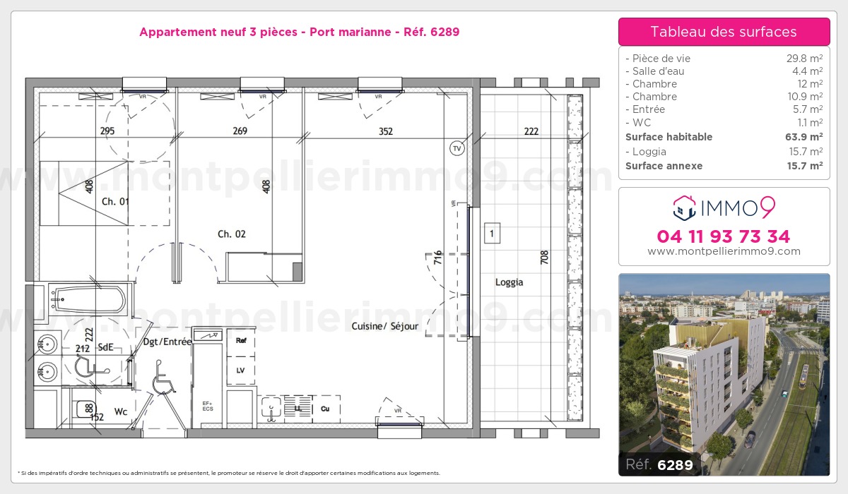 Plan et surfaces, Programme neuf Montpellier : Port marianne Référence n° 6289