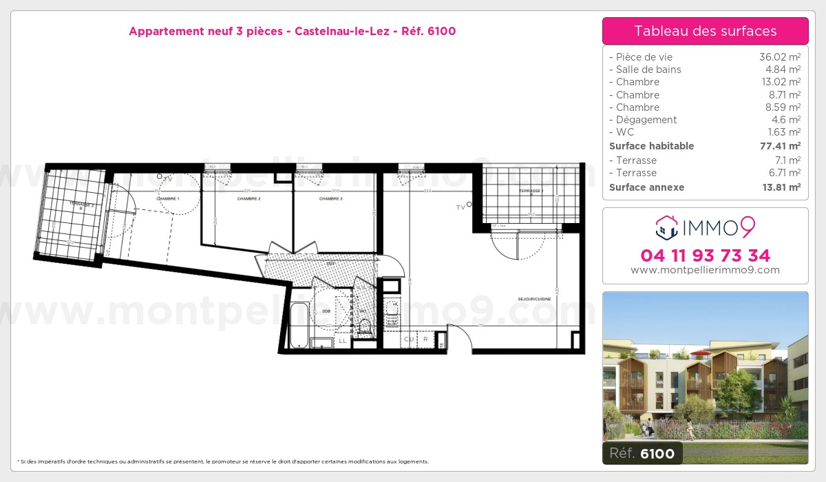 Plan et surfaces, Programme neuf Castelnau-le-Lez Référence n° 6100