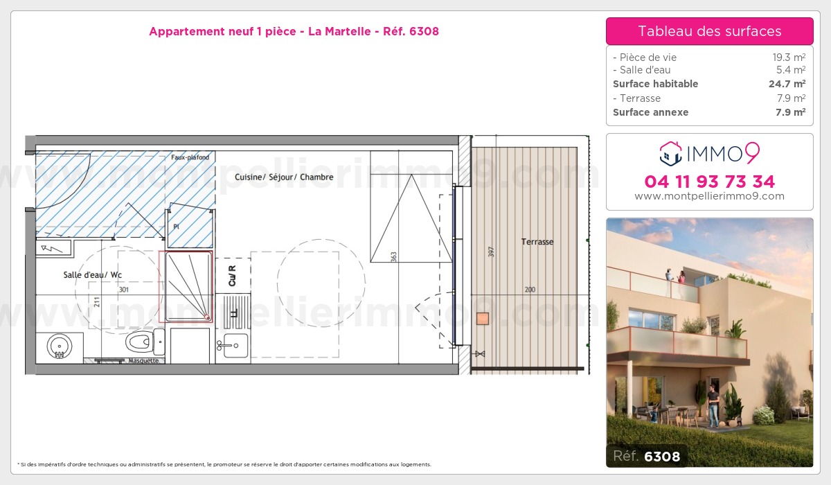 Plan et surfaces, Programme neuf Montpellier : Martelle Référence n° 6308