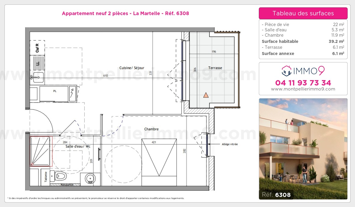 Plan et surfaces, Programme neuf Montpellier : Martelle Référence n° 6308
