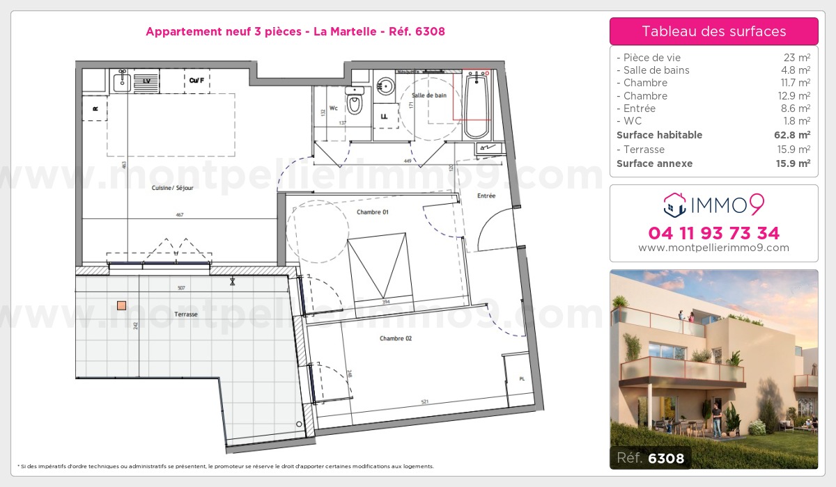 Plan et surfaces, Programme neuf Montpellier : Martelle Référence n° 6308