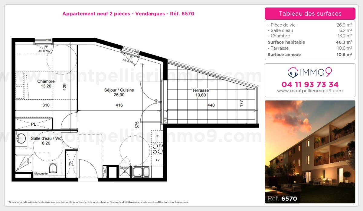 Plan et surfaces, Programme neuf Vendargues Référence n° 6570